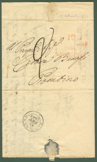 Prefilatelia - TOSCANA. Lettera del 12.9.1844 da Grosseto a Piombino.
