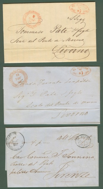 STRADA FERRATA LEOPOLDA. 3 lettere del 1855-59 per Livorno (2) e Firenze.