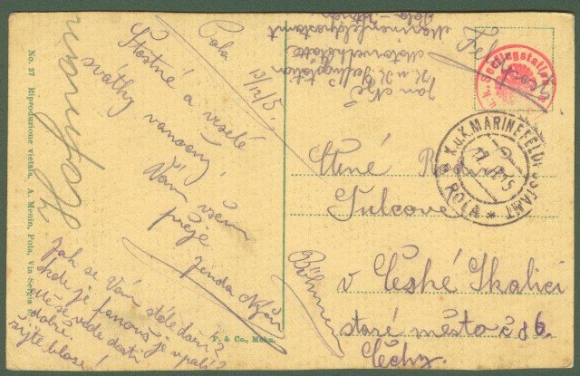 Posta Militare. 1'° Guerra. K.U.K. MARINEN FELDPOSTANT POLA