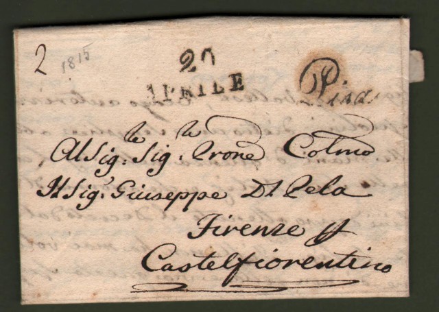 TOSCANA. Lettera del 20 aprile 1815 da Pisa per Castelfiorentino.