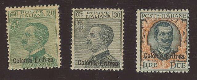 ERITREA. Serie n. 20. Tre valori soprastampati.
