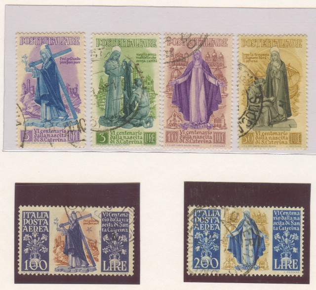 Repubblica. Anno 1948. S. Caterina. Sassone serie 133 (4 valori di P.O. + 2 valori di P.A.).