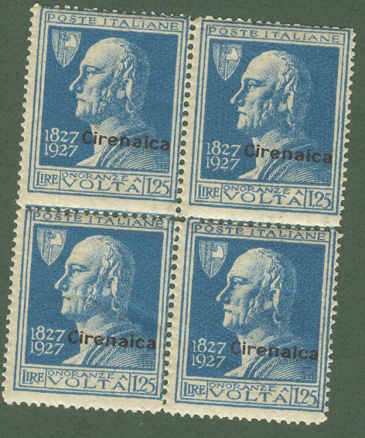 CIRENAICA. Anno 1927. Lire 1,25 serie Volta (Sassone 44). Quartina nuova