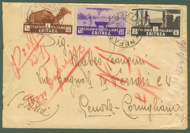 STORIA POSTALE. ERITREA. Lettera del 9.5.1935 da NEFASIT per Genova