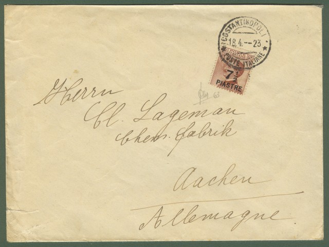 STORIA POSTALE COSTANTINOPOLI. Lettera del 18.4.1923 da Costantinopoli per Aachen,  Germania