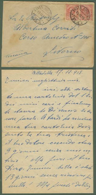 PRIMA GUERRA. POSTA MILITARE 55 A. Lettera per Livorno del 19.12.18