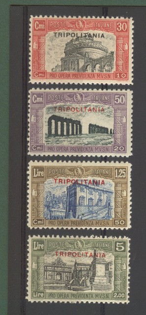TRIPOLITANIA. Anno 1929. Milizia II° emissione. Quattro valori nuovi con gomma integra