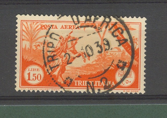 TRIPOLITANIA. Anno 1931. Valore da lire 1,50 arancio usato, Firmato Biondi
