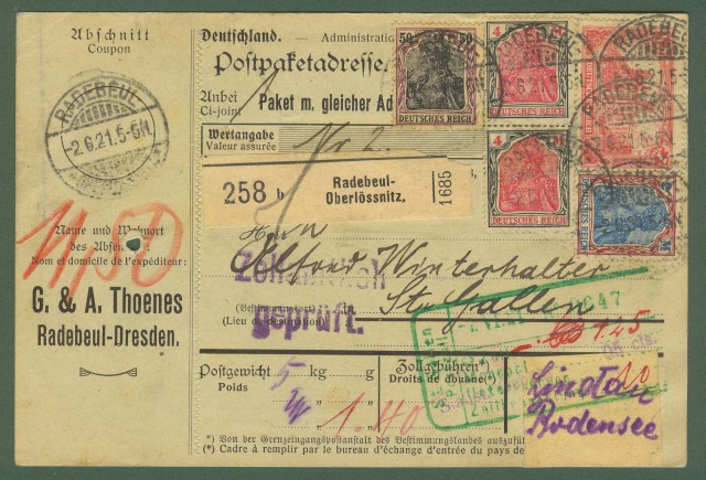 GERMANIA. Bollettino di pacco del 2.6.1921