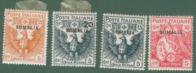 Colonie. SOMALIA ITALIANA. Anno 1916. Croce Rossa. 4 valori nuovi con linguella o traccia di linguella