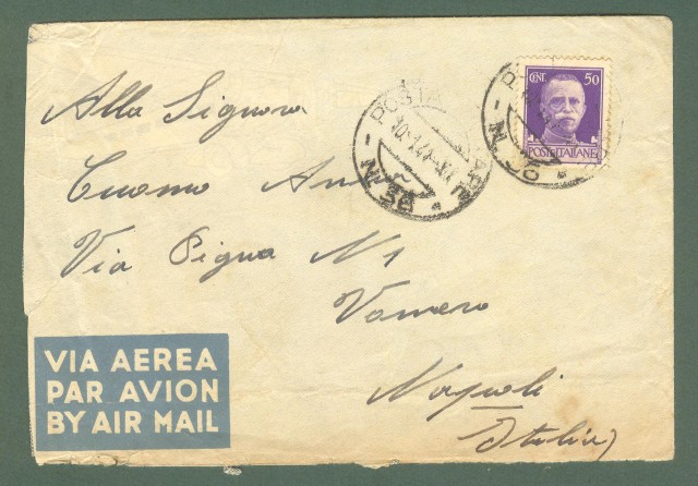 Storia postale Regno. SECONDA GUERRA. POSTA MILITARE N. 36 su lettera del 10.01.1941 per Napoli.