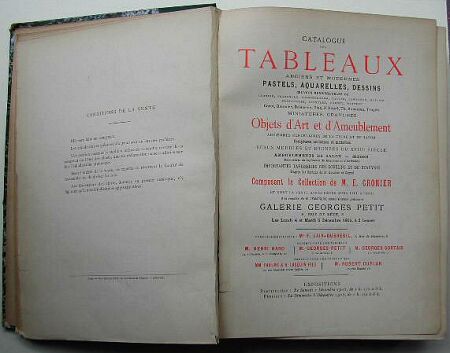 (Arte) Catalogue des tableaux, objets darts et dameublement composant la collection de M.E. Cronier.