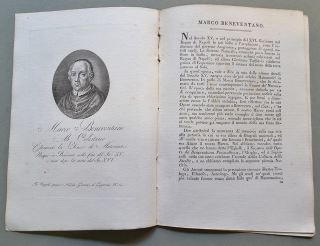 REGNO DI NAPOLI. Campania. MARCO BENEVENTANO, Abate Celestino chiamato La Fenice de' Matematica.  Nacque in Benevento alla fine del Secolo XV e morì dopo la metà  del Secolo XVI.