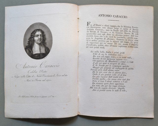 REGNO DI NAPOLI. Puglia. ANTONIO CARACCIO. Nacque in Nardò (Lecce) nel 1630 e morì in Roma nel 1702. Celebre poeta.