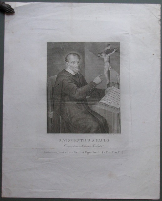 SAN VINCENZO DE PAOLI. Fondatore dell'Ordine dei Preti della Missione. Incisione prima metà 1800