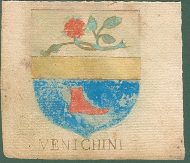 ARALDICA. MENICHINI-MALAGRVE. Toscana '600. Stemmi di famiglie nobili toscane realizzati a china e tempera, databili alla seconda metà  del 1600