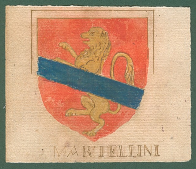 ARALDICA. MARTELLINI-MARTINI di Signa. Toscana '600. Stemmi di famiglie nobili toscane realizzati a china e tempera, databili alla seconda metà  del 1600