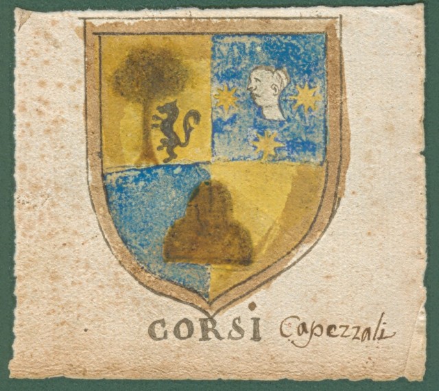 ARALDICA. CORSI CAPEZZALI-CIOLI. Toscana '600. Stemmi di famiglie nobili toscane realizzati a china e tempera, databili alla seconda metà  del 1600.